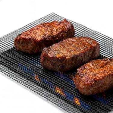 Imagem de Tela Antiaderente para Churrasco e Grelha Fibra de Vidro Revestida com PTFE Resistente a Altas Temperaturas Design em Malha Tela Teflon Reutilizável Manta Térmica