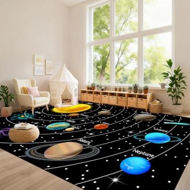 Imagem de Tapete de espaço sideral para quarto - Tapete espacial de 20 x 3 metros para quarto de meninos, desenho animado sistema solar, tema planeta, decoração para sala de jogos, sala de aula