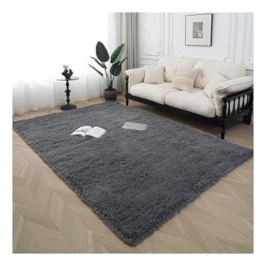 Imagem de HGTRH Tapetes de área para quarto, sala de estar, tapete xadrez macio macio com suporte de borracha antiderrapante tapete de pelúcia interior decoração de casa cinza 120 * 160 cm