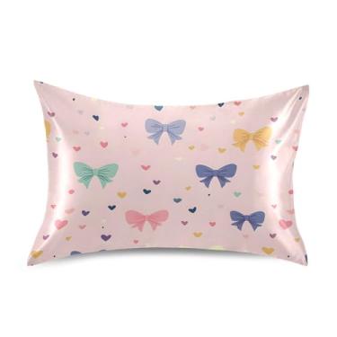 Imagem de SEHANY Capas de almofada de seda com laço rosa para cabelo e pele, capas de almofada de cetim respiráveis macias e refrescantes com fecho de envelope, tamanho king (50 x 76 cm)