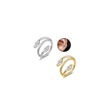 Imagem de 6ixGosh Anéis de nariz de argola dupla de cartilagem 16G para mulheres 316L aço cirúrgico hélice torre concha Daith Tragus brincos zircônia cúbica clicker piercing de narina joias, Aço inoxidável