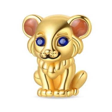 Imagem de QIKAOLA Pingentes de leão dourados para pulseiras Pandora berloques de leão contas para mulheres joias presente