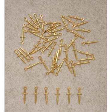 Imagem de 50 pingentes de espada de metal 2,4 x 0,7 cm pequenos pingentes vintage para mulheres faça-você-mesmo joias colar pulseiras, brincos chaveiro suprimentos (ouro)