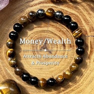 Imagem de Pulseira de atração de dinheiro feminina masculina pedra natural olho de tigre feita à mão joias com contas elásticas riqueza energia cristal cura ioga meditação amizade presente de Natal, Medium