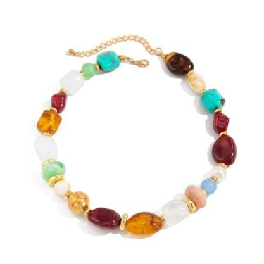 Imagem de Uarein Colar de contas de metal de resina irregular colorido boêmio, colar de contas grossas de ouro étnico, acessórios de joias de festa punk, presente para mulheres, Large, Resina, Sem Pedra