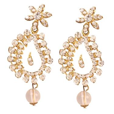 Imagem de Touchstone Brincos de lustre de designer contemporâneos feitos à mão de Bollywood indiano em cristal de strass dourado prateado para mulheres., Metal, Sem pedras preciosas