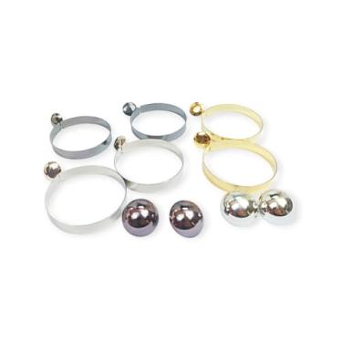 Imagem de Brinco de Festa Folheado Kit 5 Pares Dourado, Níquel e Grafite