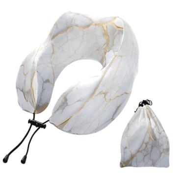 Imagem de CEBUGI Travesseiros de viagem portáteis em forma de U, travesseiro de pescoço de espuma viscoelástica com trava de corda ajustável para avião, viagem, trem, negócios, escritório, soneca (fundo de