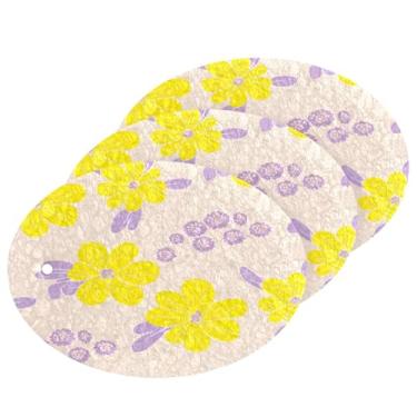 Imagem de Wassud Esponja de polpa de madeira de flor amarela para pratos, pacote com 3 esponjas de cozinha para limpeza, esfregão resistente para panelas antiaderentes, esponjas de lavar louça para pia