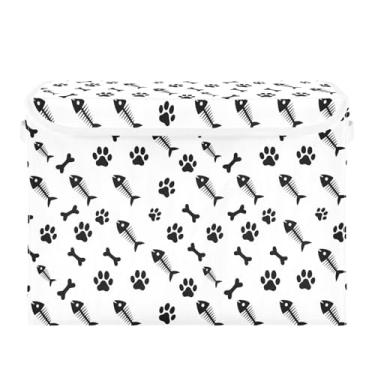 Imagem de Wassud Cestos de armazenamento dobráveis com tampas, ossos de peixe e estampa de pata, cestas organizadoras de tecido dobráveis para armário, casa e decoração sazonal 41,5 x 32,5 x 30,8 cm