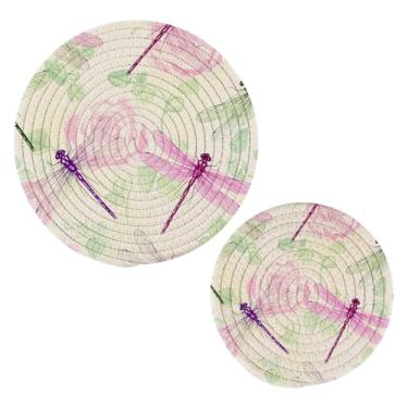 Imagem de Wassud Trivet de libélula em aquarela para pratos quentes, suportes redondos de algodão, almofadas quentes, porta-copos elegantes, decoração de cozinha e acessórios, 2 peças