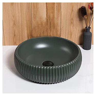 Imagem de Pia de banheiro Pia de vaso de banheiro 15,7 x 5,1 polegadas bacia porcelana forma redonda verde escuro banheiro pia cerâmica tigela pia vaso pia