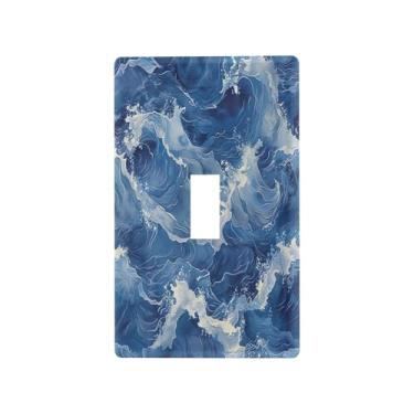 Imagem de Wassud Blue Waves Light Switch Cover Plate Decorativas para Tomadas Elétricas Interruptor Único 4,53 x 2,76 Polegadas