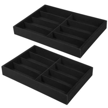 Imagem de Organizador de óculos de sol, 35 x 24 x 4,5 cm, bandejas de óculos de veludo, exibição de joias para relógios, adequado para gavetas, mesas de cabeceira ou penteadeiras, homens e mulheres (preto)