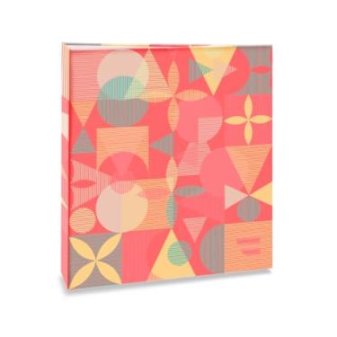 Imagem de Álbum de fotos Ical, encadernação fichário, para 200 fotos 10x15cm - envelope plástico branco - linha Formas - modelo geométrico coral - 344