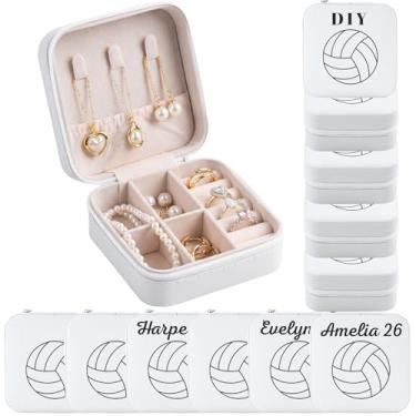 Imagem de Pacote com 12 caixas de joias portáteis de vôlei para fazer você mesmo nome pessoal da equipe pequena viagem estojo de joias esportivas brancas presentes a granel para jogadores de equipe de vôlei