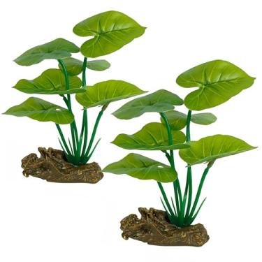 Imagem de Ameliade 2 peças de decoração de plantas de aquário almofada de folha de seda betta esconde peixe dourado pequeno aquário decoração de plástico artificial acessórios para aquário répteis enfeites de