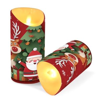 Imagem de ATTX Pacote com 2 velas de boneco de neve de rena de Papai Noel – 7,6 cm x 9,9 cm de LED com controle remoto e temporizador para casa, casamento, decoração de acampamento #52
