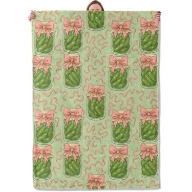 Imagem de Manta engraçada de pickle para mulheres, meninas, crianças, macia, quente, leve, flanela fofa com laço rosa, cobertores para quarto, sala de estar, casa, sofá, decoração de acampamento, 101,6 cm x 127