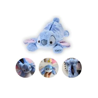Imagem de Estojo Escolar Stitch Pelúcia Azul Porta Lápis Grande Fofo