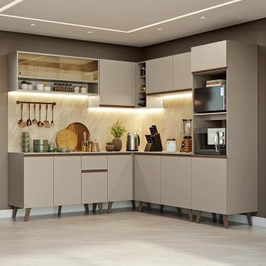 Imagem de Armário de Cozinha Completa de Canto 445cm Crema Nice Madesa 01