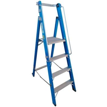 Imagem de Escada plataforma fibra de vidro 3 degraus 1,20 m com rodas e corrimão - PAF120 - Rotterman