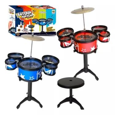 Imagem de Mini Bateria Infantil Musical World Jazz Drum, Plástico, com Pratos, Baquetas e Banco, 2 Peças, 3+ Anos