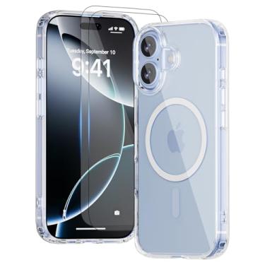 Imagem de Yunjews Capa para iPhone 17, compatível com MagSafe, transparente com antiamarelamento, com 2 peças de vidro temperado, capa protetora à prova de choque de grau militar, design fino e resistente, 16,3