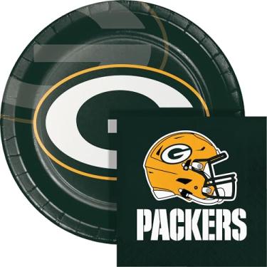 Imagem de Trendware Green Bay Packers Kit de prato de papel e guardanapo para festa, 72 unidades