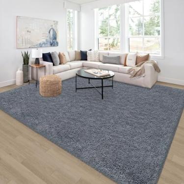 Imagem de ZJYeRug Tapete felpudo cinza para quarto de 1,8 x 2,7 m embaixo da cama, tapetes grandes antiderrapantes de 1,8 x 2,7 m para sala de estar, tapete fofo para sala de jogos, tapete de pelúcia macio para