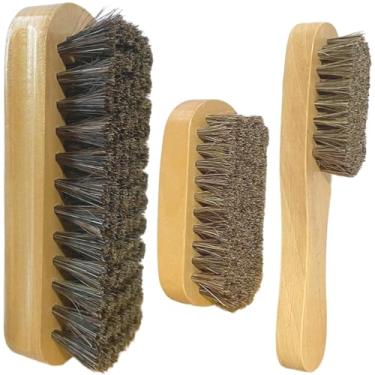 Imagem de Pacote com 3 escovas de limpeza de cerdas macias de crina de cavalo para manchas em roupas de crina de cavalo, escova de polimento de sapato, escovas brilhantes de madeira natural