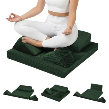 Imagem de PRIMEPATIO Almofada de meditação grande, almofadas de meditação para sentar no chão, almofadas laváveis para ioga Zabuton, conjunto grande de Zafu com 2 suportes de joelho, 3 formas para sentar