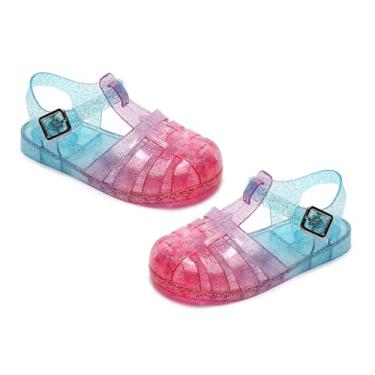 Imagem de Amtidy Jelly Shoes para meninas, sandálias de pescadores infantis, sandálias de aniversário de princesa com glitter, Vermelho, azul, 9 Toddler