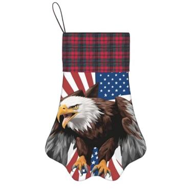 Imagem de SKKNT Águia com estampa de bandeira dos EUA, meias de Natal, animais de estimação, decoração de Natal, cães, gatos, árvores, doces, presente, conveniente