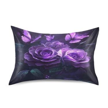 Imagem de JUZIHAI Linda fronha de cetim rosas, fronha de seda suave e fresca, fronha de seda com fecho de envelope macio e respirável para cabelo e pele, tamanho king 50,8 x 101,6 cm x 1