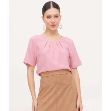 Imagem de Blusa Feminina Pregas Manga Curta Bufante Marisa-66018, Rosa, M