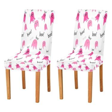 Imagem de JUZIHAI Conjunto de 4 capas de cadeira de Halloween Boo, removíveis, laváveis e elásticas, para cozinha, sala de jantar, hotel, decoração de banquete