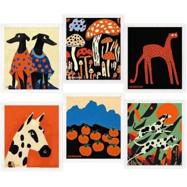Imagem de Morigins Pacote com 6 panos de prato suecos para cozinha, pintura abstrata de Picasso, conjunto de panos de prato macios reutilizáveis de toalhas de cozinha, esponja absorvente de limpeza lavável