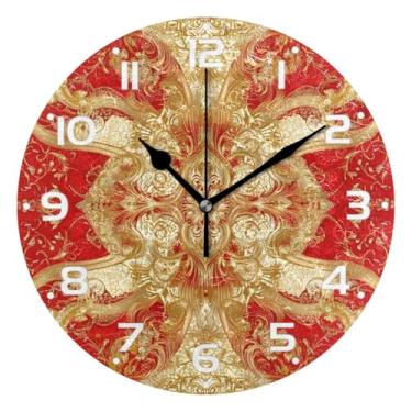 Imagem de JUZIHAI Relógio de parede com flores arabescas, silencioso, sem tique-taque, redondo, operado por bateria, fácil de ler, relógio decorativo de parede para casa, cozinha, sala de estar, quarto