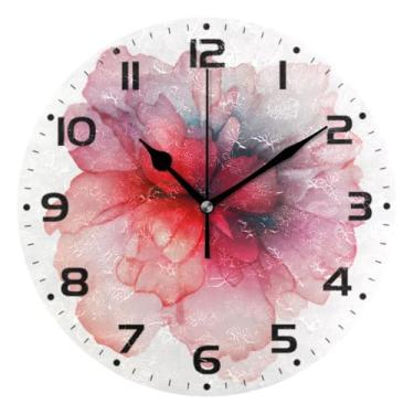 Imagem de JUZIHAI Relógio de parede com flores em aquarela, silencioso, sem tique-taque, redondo, operado por bateria, fácil de ler, relógio decorativo de parede para casa, cozinha, sala de estar, quarto