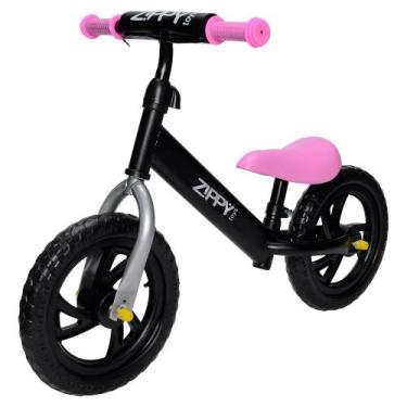 Imagem de Bicicleta De Equilíbrio Infantil Preta/Rosa Sem Pedal Aro 12 Banco Aju