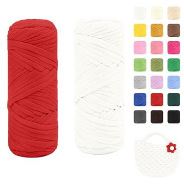 Imagem de Maxee Pacote com 2 fios de camiseta premium (200 g/75 m cada), linha de fita macia para crochê e tricô - cor intensa e fácil de cuidar