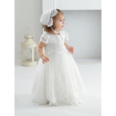 Imagem de Vestido longo de renda para meninas de 0 a 2 anos, batismo, festa de c