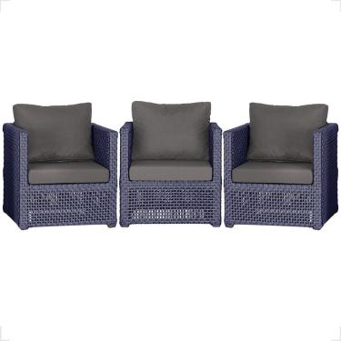 Imagem de 3 Poltronas Madri Alumínio Corda Náutica Estofado 11 Trama Azul