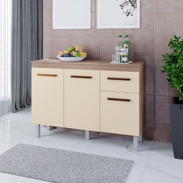 Imagem de Balcão Zínia 3 Portas 1 Gaveta E Tampo Cozinha Mb1 120cm Cor Savana Off White