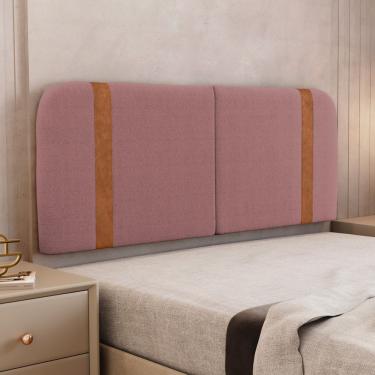Imagem de Cabeceira Painel Orgânico Cama Box Queen Size Flay 160cm Dobrável Bouclé Rosa Escuro - Desk Design