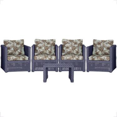 Imagem de Mesa E 4 Poltronas Madri Corda Náutica Estofado 6 Trama Azul