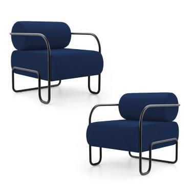 Imagem de Kit 02 Poltronas Decorativas Orgânica Living Miska Veludo Azul Marinho - Desk Design