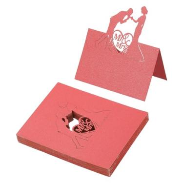 Imagem de PATIKIL 50 peças de cartões de casamento, cartões de nome, papel com glitter, cartão de lugar de casamento, etiquetas dobradas para mesa de buffet de comida, recepção, jantar, festa, vermelho pérola