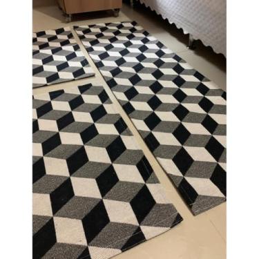 Imagem de Conjunto de tapetes para cozinhas, portas e mesas de cabeceira num tecido forte e resistente.(3Peças Antiderrapante 3D preto)